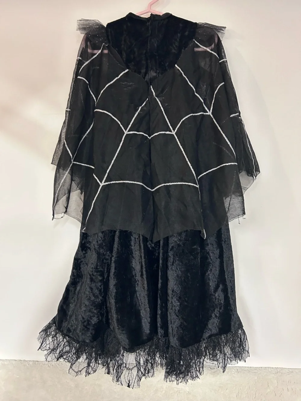 Pottery Barn Girls Black Spider Queen Costume Halloween Silver Web 2 Piece NWT